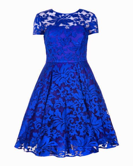 Blue Ted Baker floral sheer lace dress for special occasions.