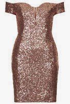 Rare sequin bardot plunge neck bodycon dress.