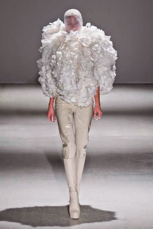Gareth Pugh striking avant-garde runway look for London Fashion Week.