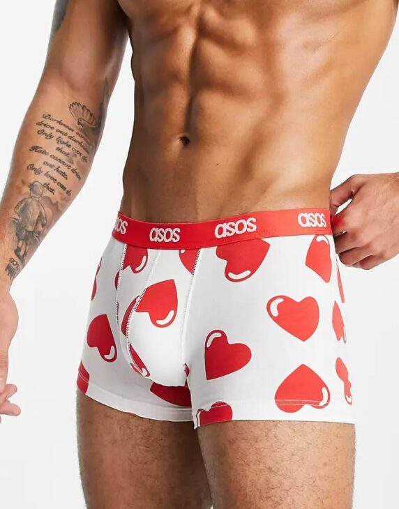 ASOS men's novelty trunks with red and white Valentine's Day print
