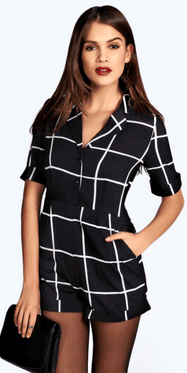 Boohoo Grace Grid Check Pyjama Style Playsuit