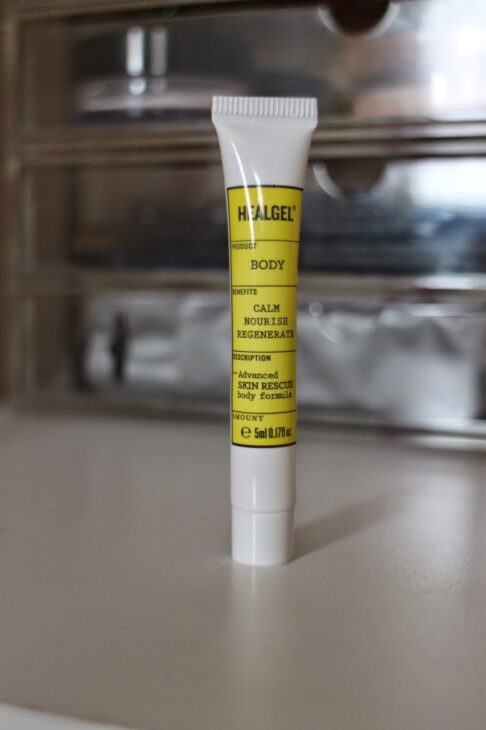 Healgel Body advanced skin rescue formula sample tube.