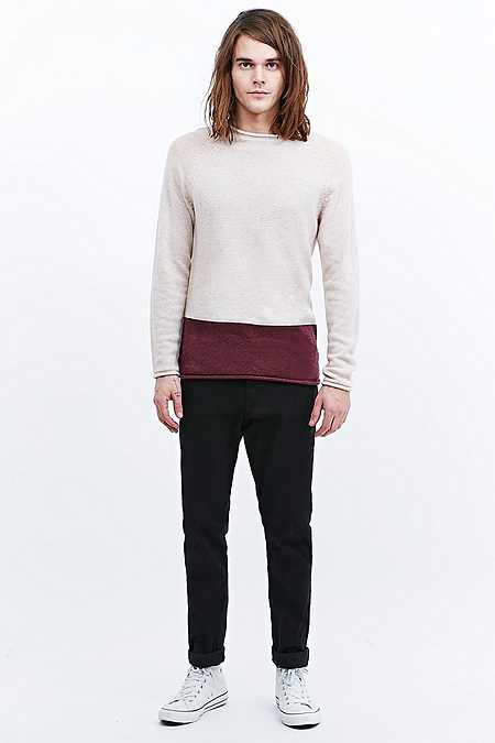 Shore Leave mens clove colour block panel knit jumper in wine
