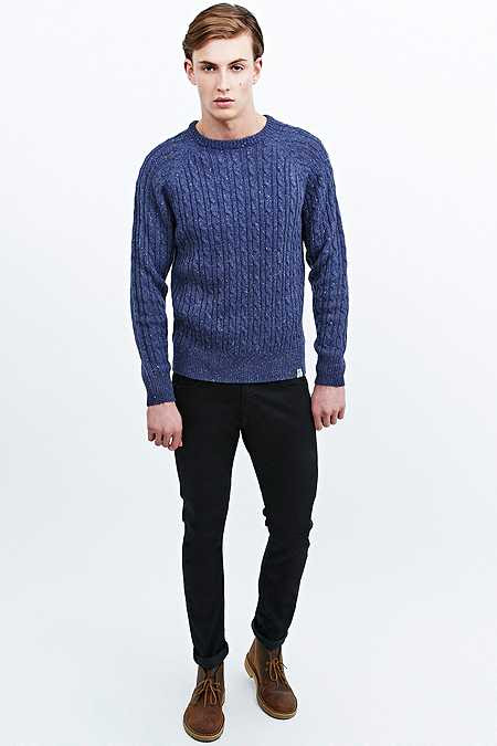 Shore Leave nepped cable knit wool jumper in denim blue