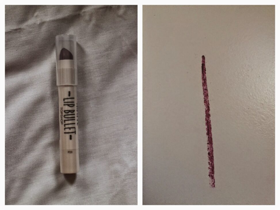Topshop Matte Lip Bullet in Get Me Bodied purple shade swatch and packaging