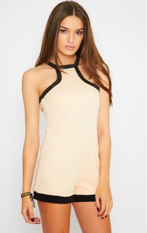 PrettyLittleThing Jennifer neutral nude racer neck tailored playsuit
