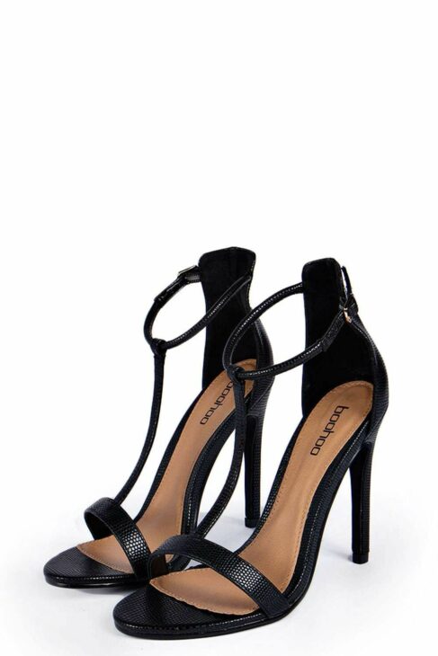 Boohoo Eliza snake print T-bar two-part high heels