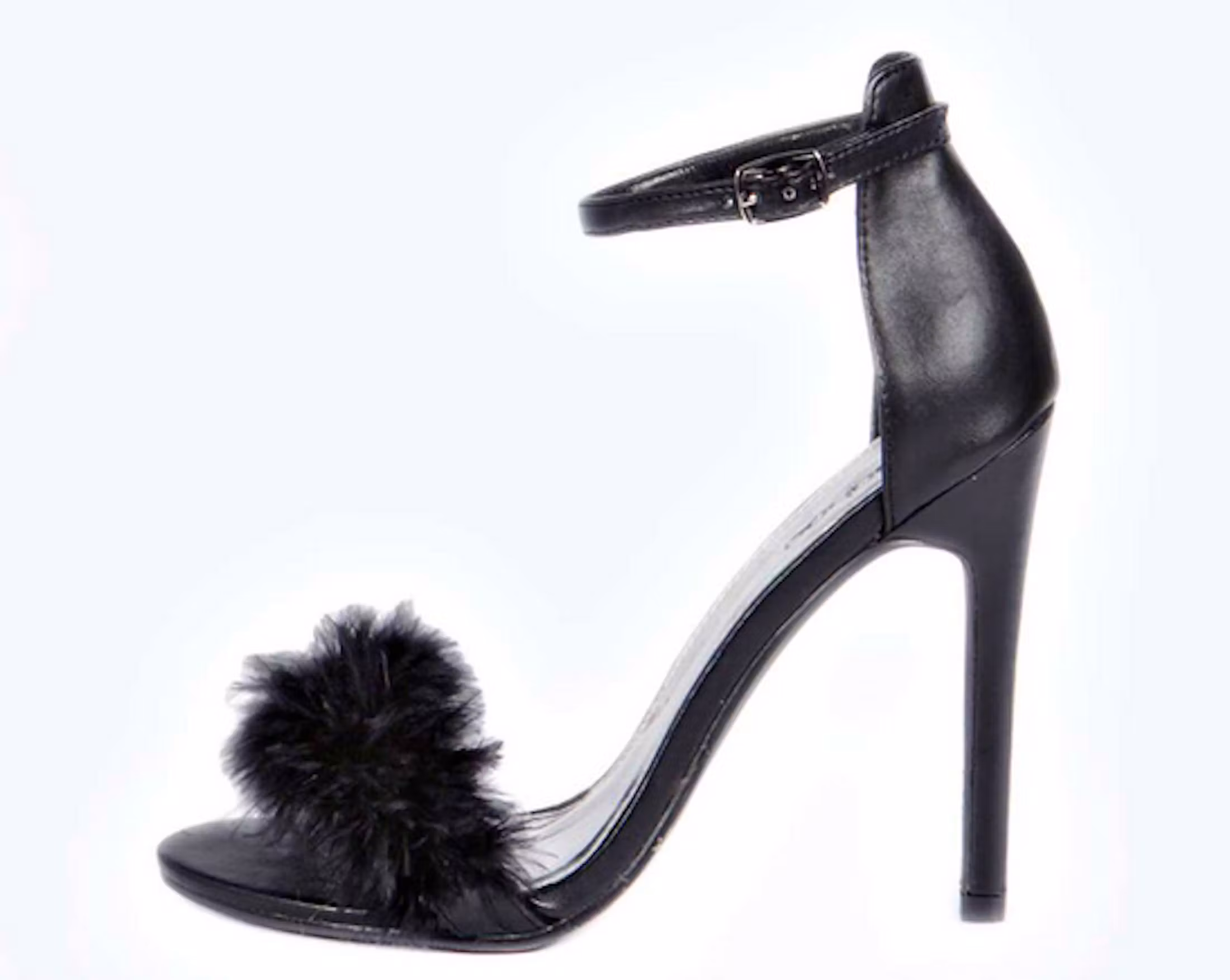 Boohoo Fifi black faux fur barely-there strappy sandals