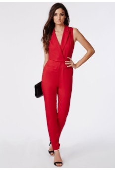 Missguided sheer back tuxedo style tailored evening jumpsuit