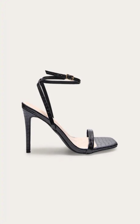 Avalyn black croc strappy heeled sandals PrettyLittleThing