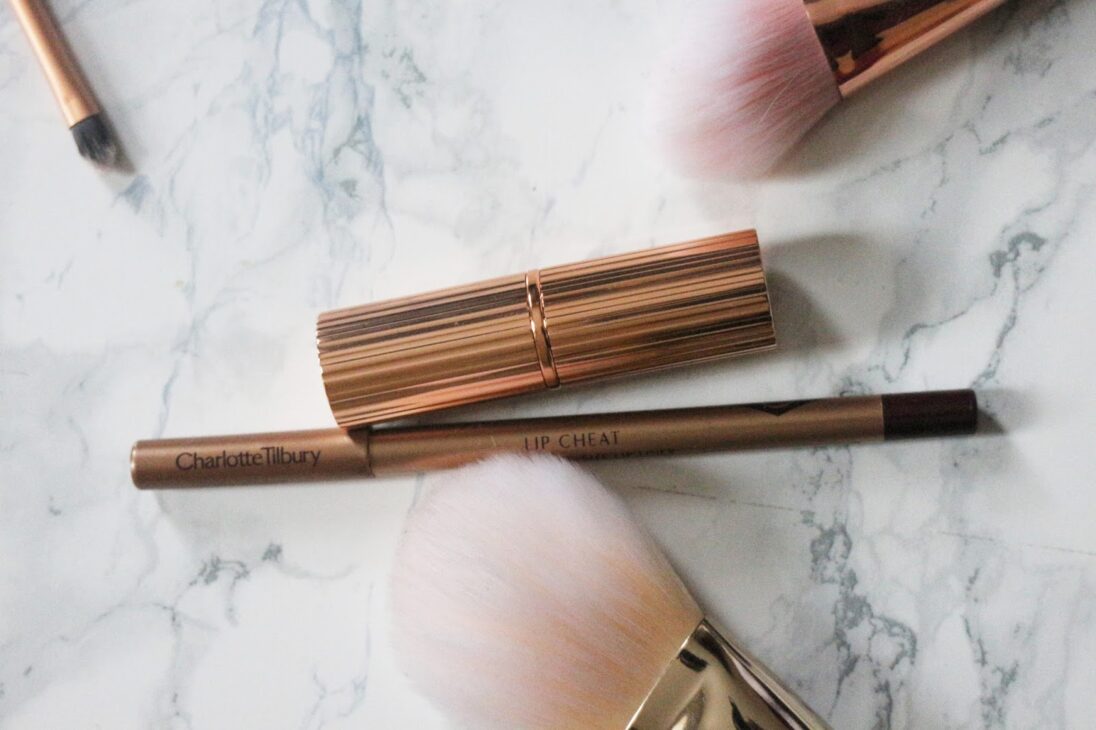 Charlotte Tilbury lipstick and lip liner packaging flat lay